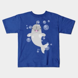 Cute happy narwal bubbles cartoon illustration Kids T-Shirt